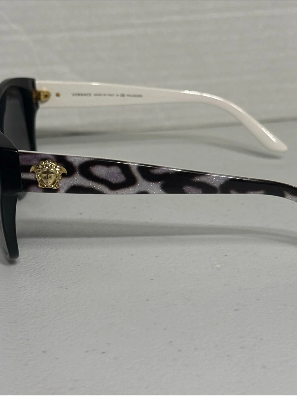 Versace Women's Purple Leopard Print Sunglasses with Gold Medusa Accent